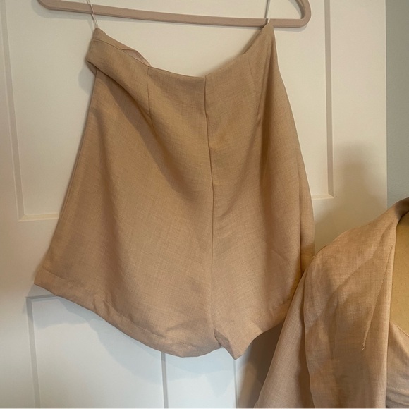 SHEIN- SZ M Tan 3 Piece Shorts Top Jacket Set Linen - Picture 7 of 10